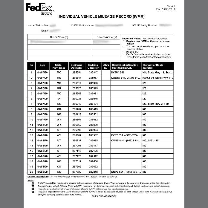 Fleet IVMR Generated FedEx IVMR